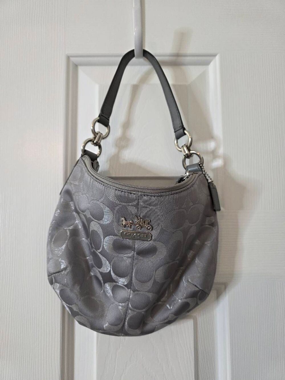 Coach Silver Canvas Monogram Leather Strap Silver Hardware